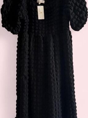 Simply Southern Black Textured Maxi Dress with Puff Sleeves
